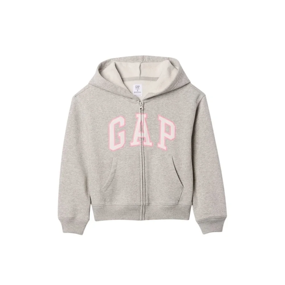 Gap Kids Girls‎ XXL 14-16 Heather Gray Pink Glitter Logo Full Zip Hoodie